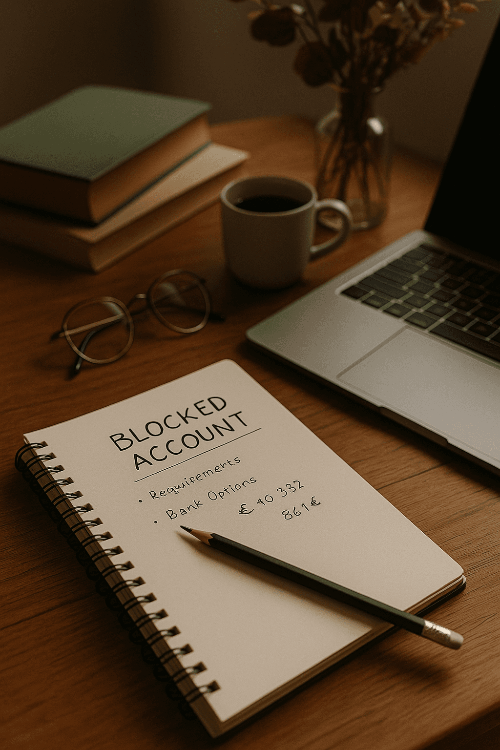 German city view with student finances and forms.