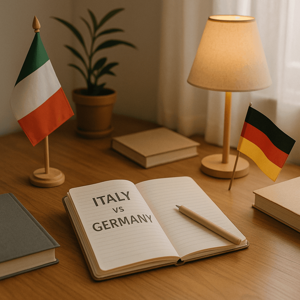 Flags of Italy and Germany side by side.
