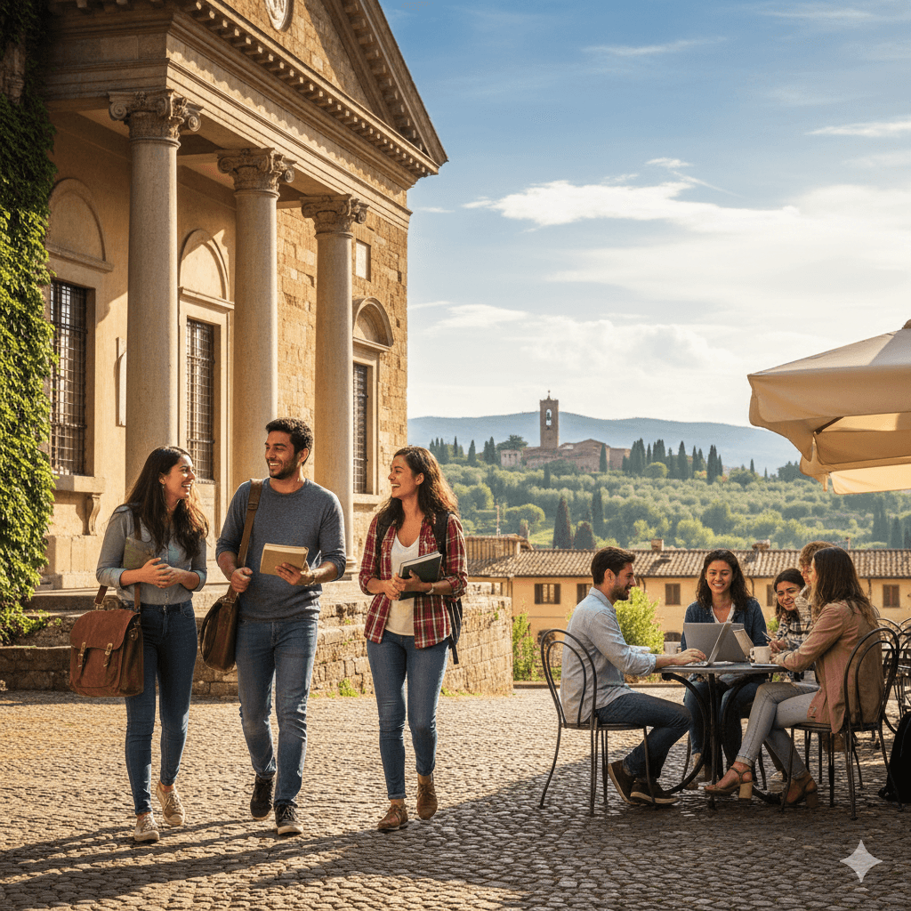 Students in front of an Italian university building